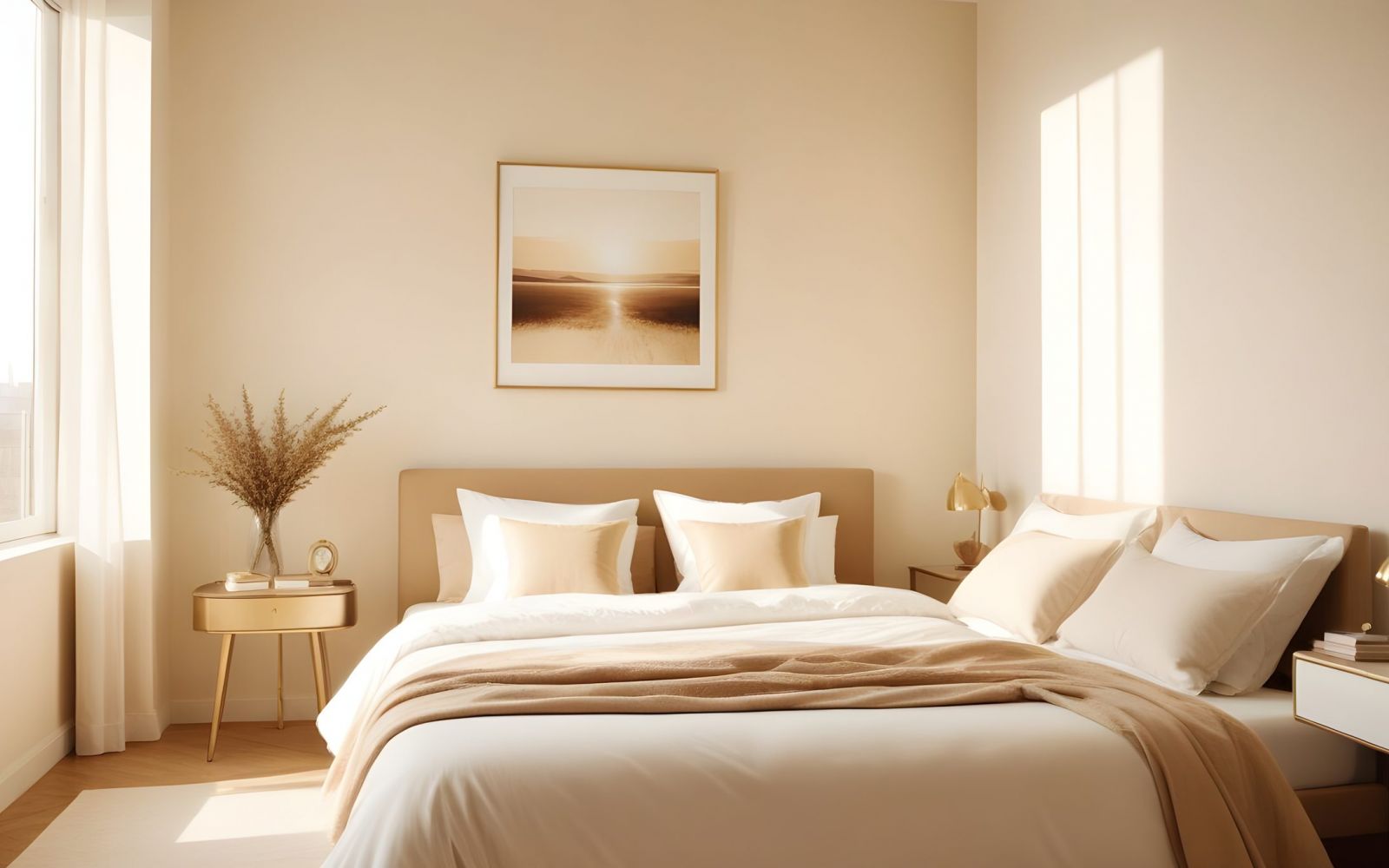 Farmhouse style interior design of modern bedroom.